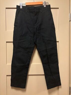 H&M Black Cotton Straight Crop Ankle Utility Work Pant High Waist Lined Trouser